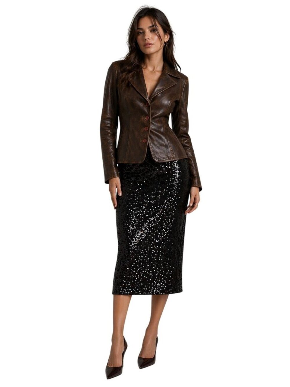 Wilsons Size Medium Womens Vintage Leather Brown Button-Up Jacket Collared